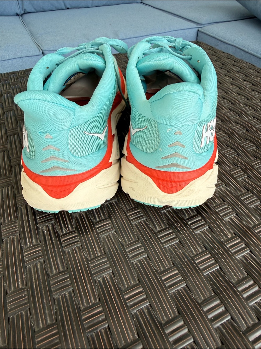 EUC Hoka Clifton One Women’s Turquoise and Coral Sneakers Athletic Running Shoes - Picture 10 of 13